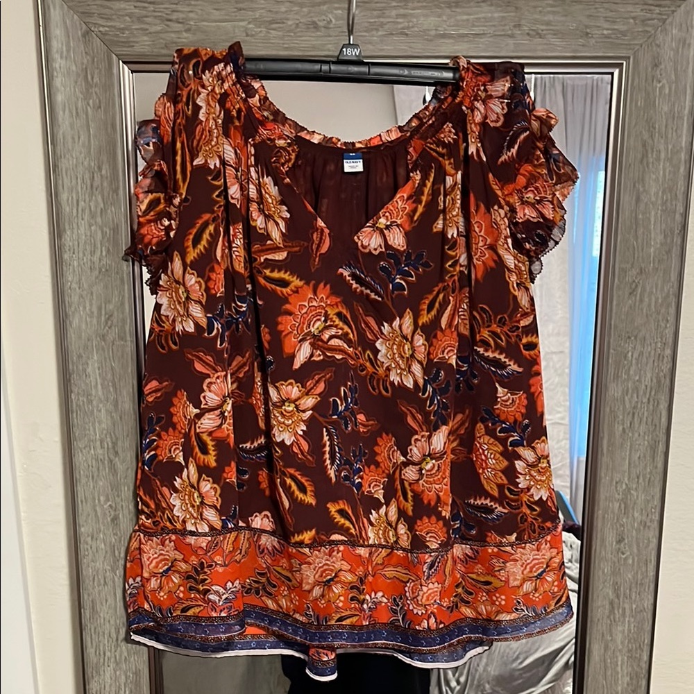 Old Navy Orange Flutter Sleeve Ruffled Blouse